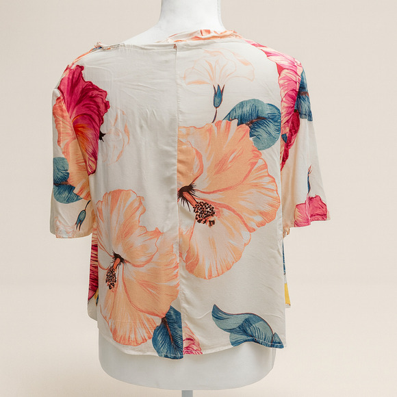 Farm Rio XL Boho Floral Blouse Top Statement Summer Resort Vacay Hibiscus Beach - Picture 2 of 9
